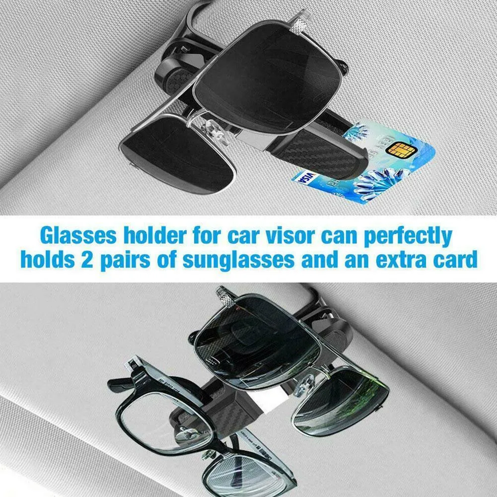 

Black+Sliver Card Holder Clip Car Sun Visor Carbon Fibre Glasses Sunglasses Card Ticket Universal 2PCS