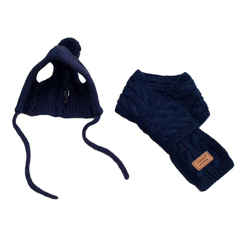 Navy Blue Шарф для собак, вязаная шапка для собак, бандана, рождественские аксессуары для домашних животных, мягкий шейный платок для питомца, удобные аксессуары для собак - Цвет: Navy Blue