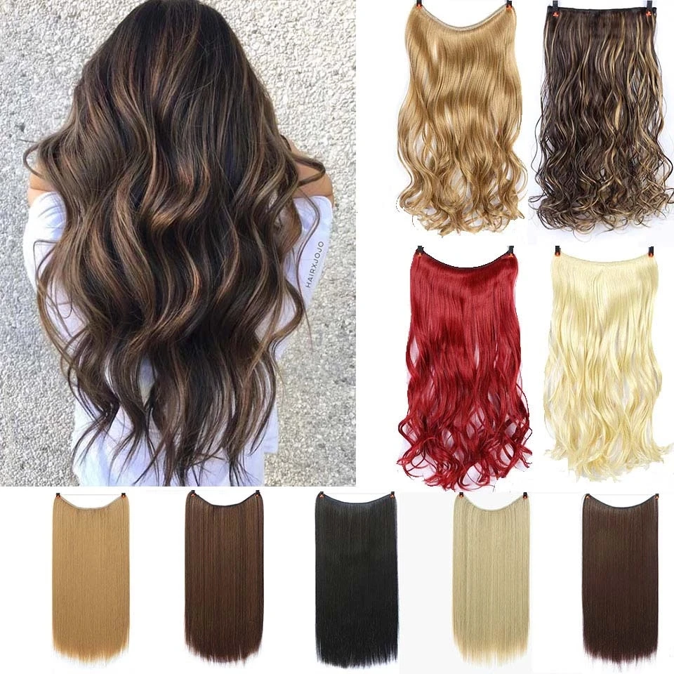 Lupu женские шиньоны наращивание волос 24 дюйма невидимый шелк высокотемпературное