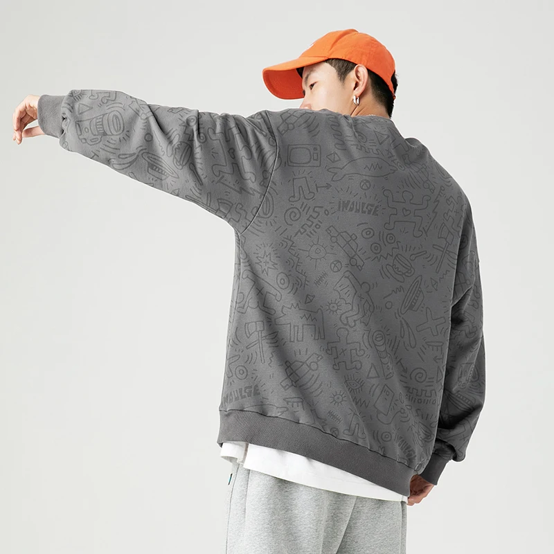 

2021 autumn and winter new round neck pullover sweater men's hip-hop full-print fun graffiti top