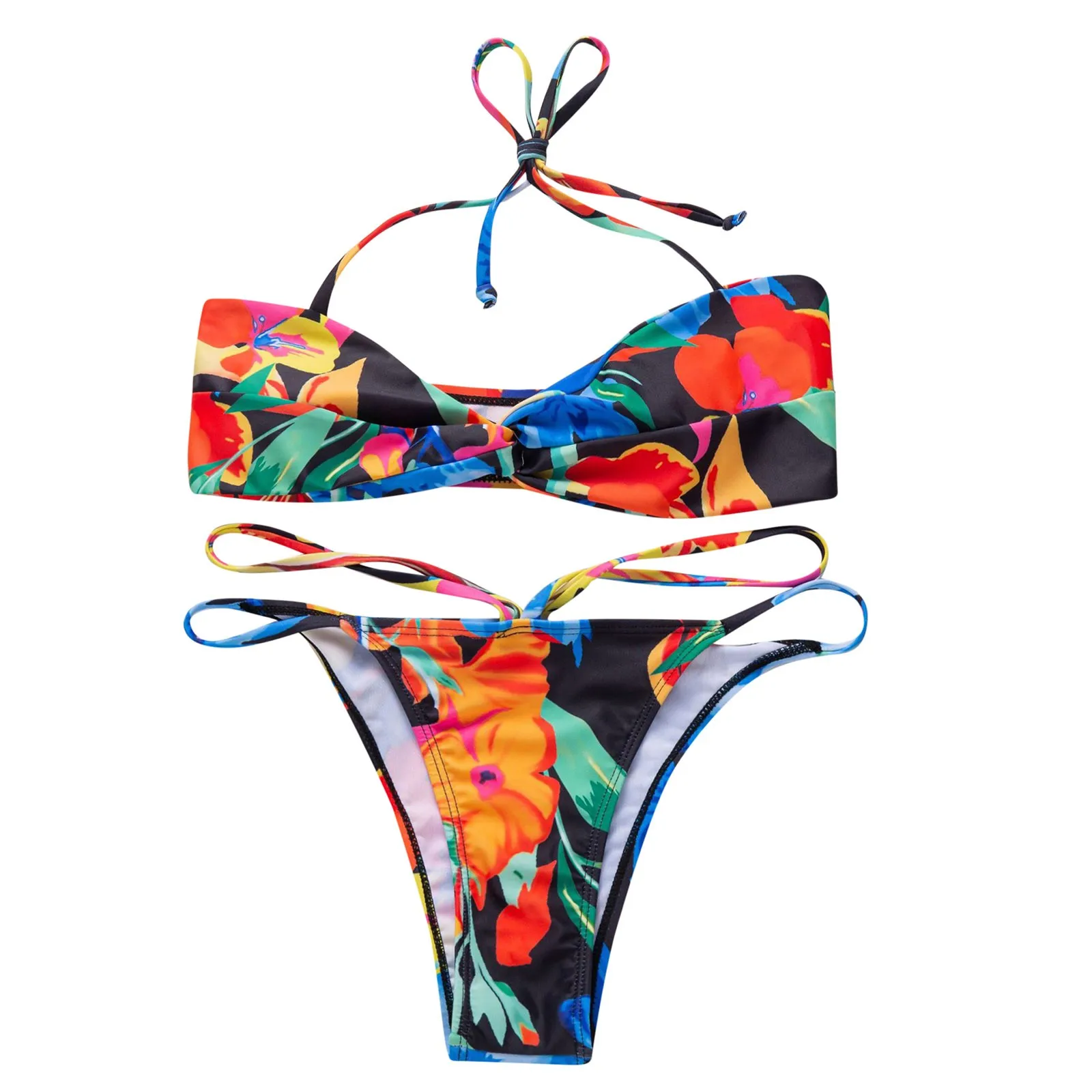 

Two-piece Fashion Bikini Set Swimwear Women Swimsuit Sexy Bandeau Bandage High Waist Set Push-up Brazilian Solid Bikini 2021