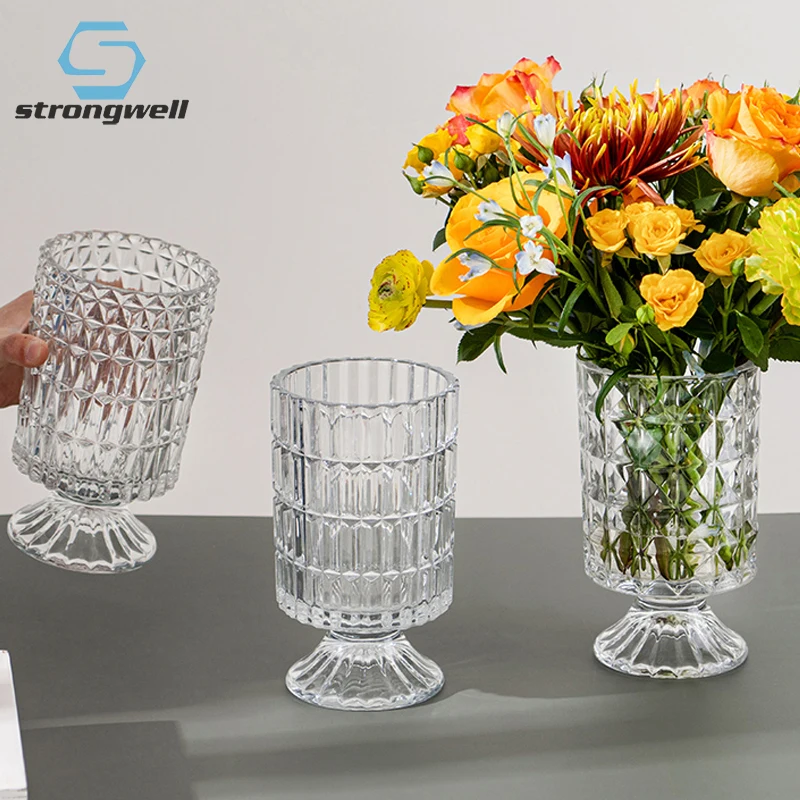 

Strongwell European Embossed Glass Vase Transparent Hydroponics Ornaments Home Decor Crystal Art Vase Aquatic Flower Arrangement