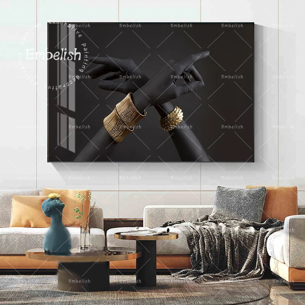 

Embelish Black Woman Hands With Gold Iewelry Modern Home Decor Wall Art Picture For Living Room HD Print Canvas Painting Poster