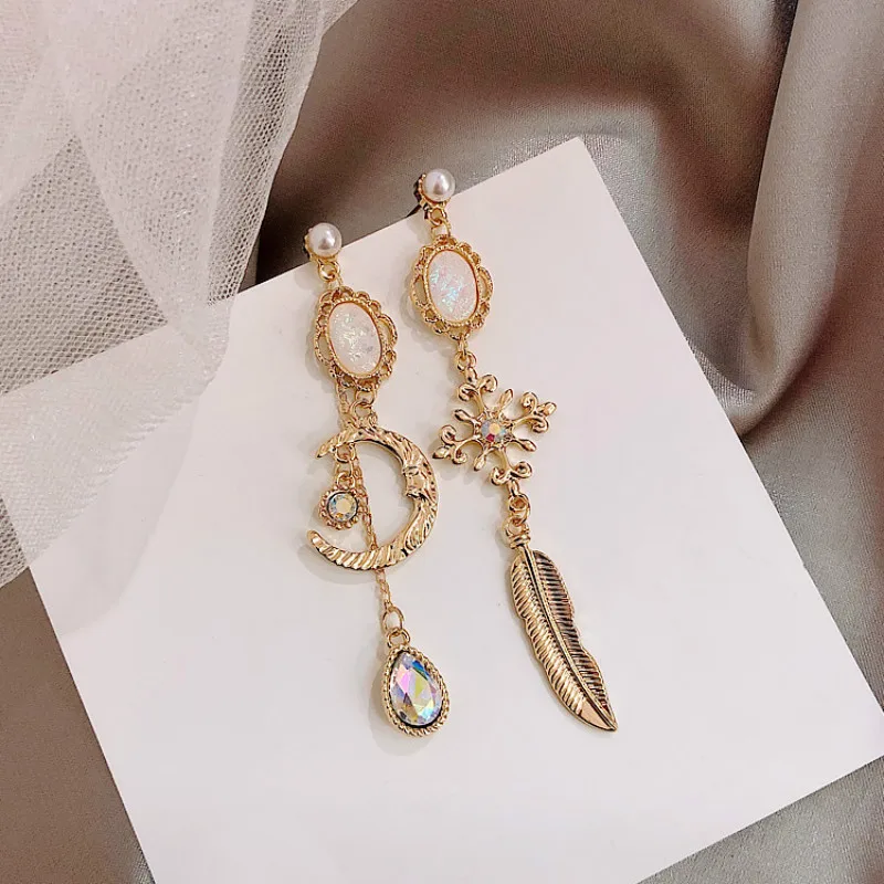 Классические Женские Висячие серьги с кристаллами и луной асимметричные капли