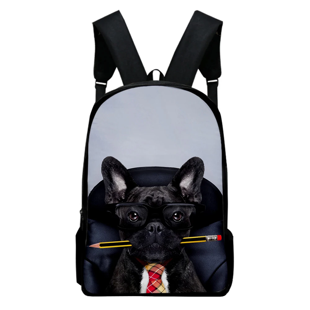

French Bulldog Leisure Simple Large Capacity Zipper Student Backpack