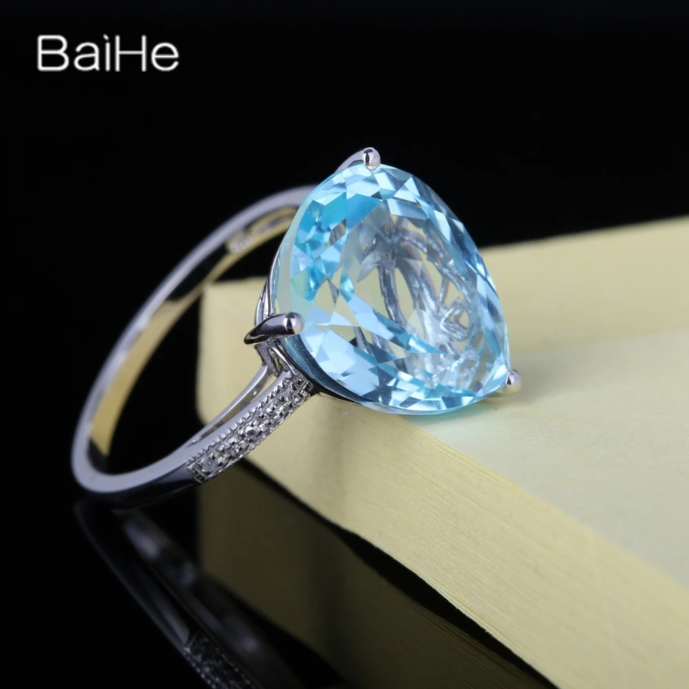 Однотонное кольцо BAIHE 14K с белым золотым голубым топазом для женщин и мужчин