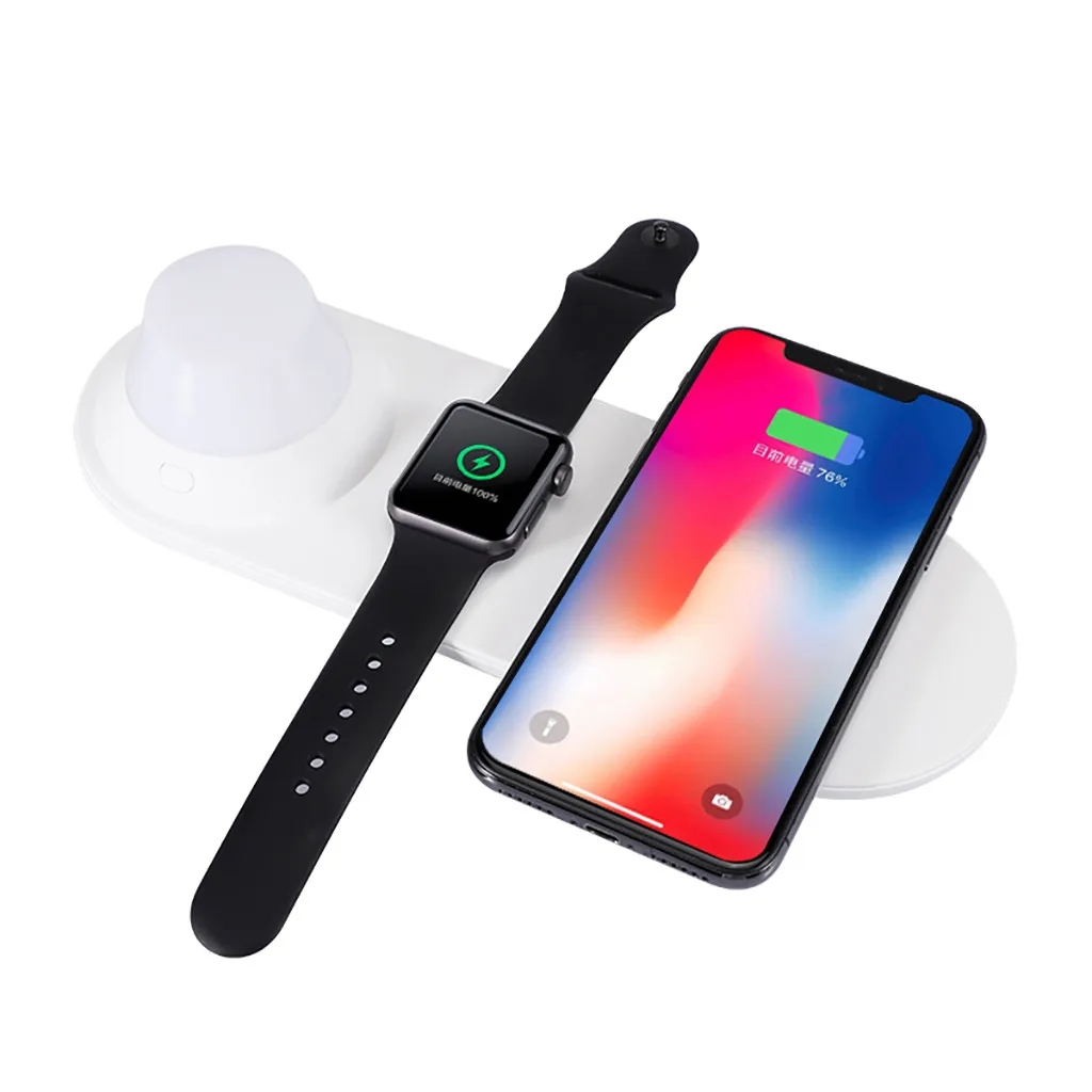 Ouhaobin 3 in1 10W Wireless Charger For iPhone 11 fast charging for I Watch Series 5 with LED Night Light | Мобильные телефоны и