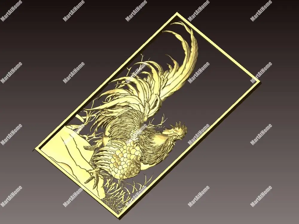 

3D STL Model Rooster for CNC Router Engraving & 3D Printing Relief Support ZBrush Artcam Aspire Cut3d