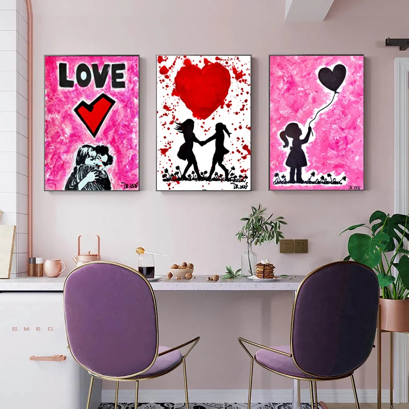 

Милый розовый любовь улица Бэнкси Граффити Художественная Картина на холсте настенные художественные плакаты печать, Картина Настенная дл...