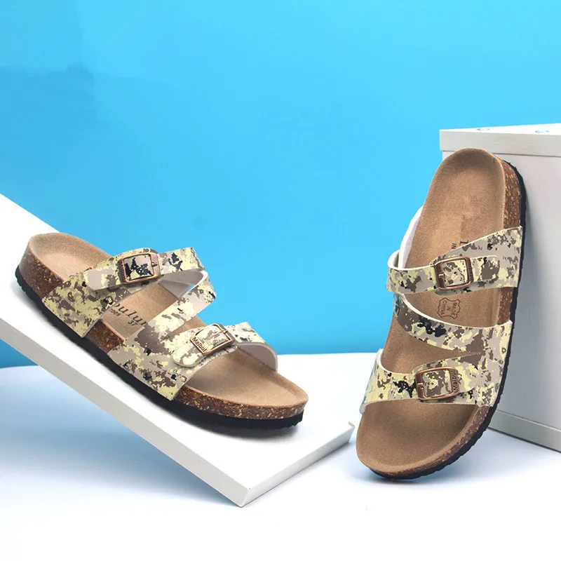 Женские летние пробковые шлепанцы повседневные пляжные с двойной пряжкой