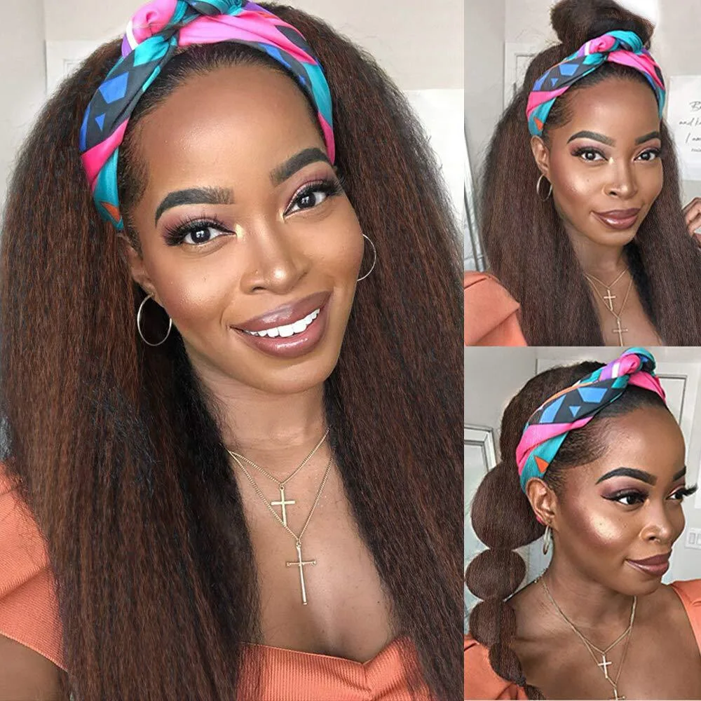 Kinky Straight Headband Wig For Black Women Synthetic Brazilian Hair Wigs Yaki Head Band On Sale Looks Natural | Шиньоны и парики