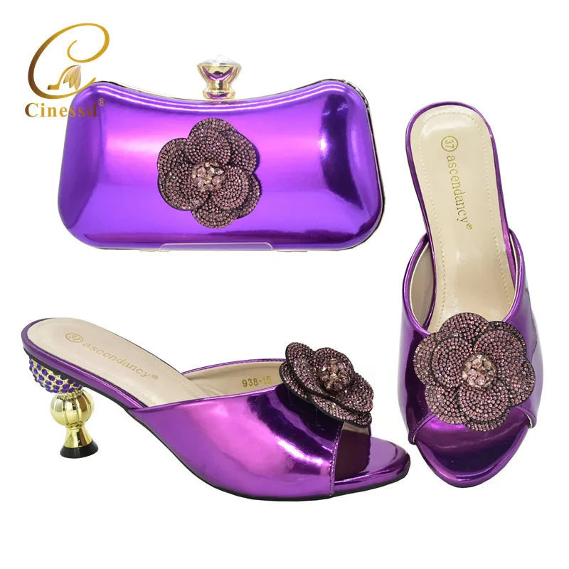 

Итальянские дизайнерские женские босоножки, обувь с кошельком, зрелые африканские туфли на высоком каблуке, искусственный фиолетовый цвет,...