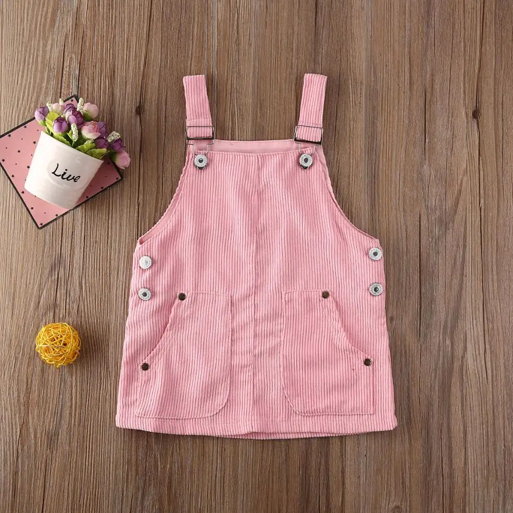 0-5Y Kids Girls Solid Color Corduroy Suspender Dress Overalls Baby Summer Autumn Clothes Children Sleeveless Casual Loose | Детская