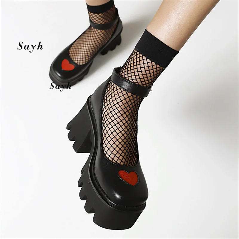 

Female Autumn Leather Shoes Platform Chunky Heels Retro Lolita Cosplay Shoes Girls Women Buckle High Heel Booties