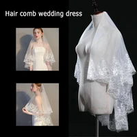 elegant women white ivory beading bridal veil with comb cathedral wedding veil with pearls marriage party head veils accessories