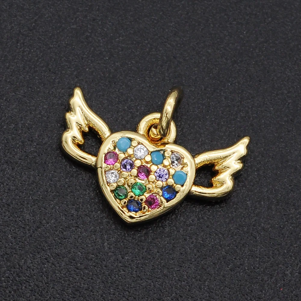 

5pcs/lot 13x7mm 100% CZ Zircon DIY Jewelry Heart Wing Charm Pendant Wholesale Bracelet Making Charm Necklace Making Charms