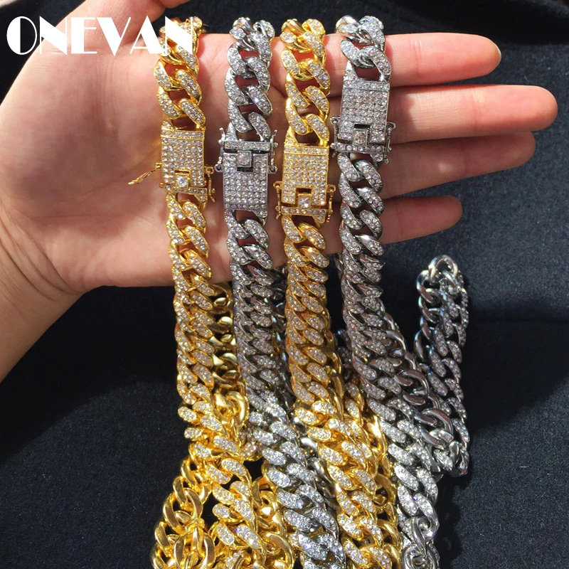 Мужская цепочка в стиле хип хоп сверкающая с полным покрытием Rhinstones модное