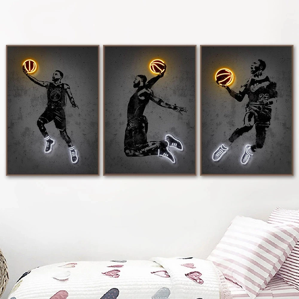 

Player Posters and Print Canvas Painting Basketball Shoes Neon Canvas Painting Abstract Wall Pictures Living Room Home Decoratio