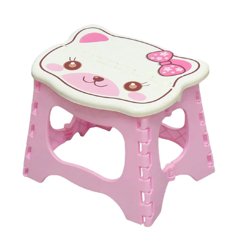 

Kids Bench Stable Bedside Bathroom Plastic Pink Cat Animal Picture Children Collapsible Stool Household Thickened Home Furniture