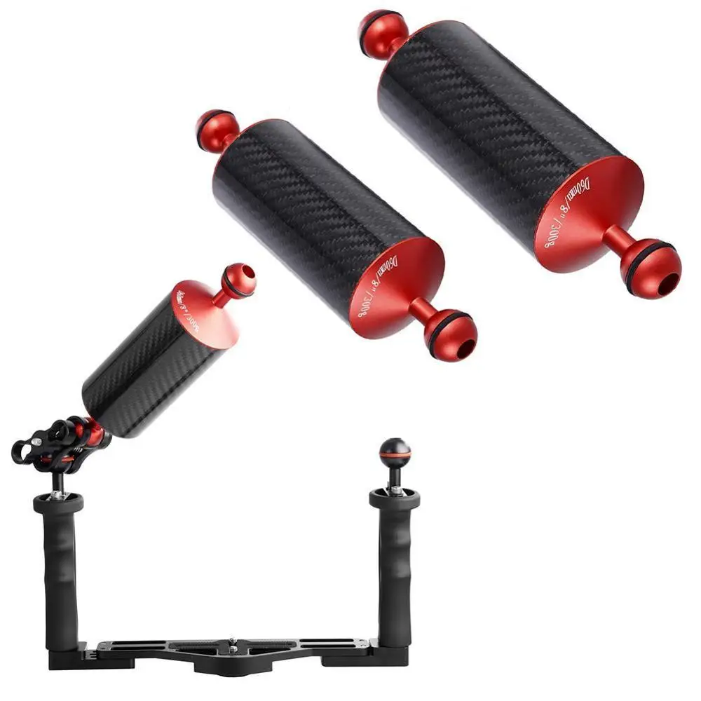 8/10 inch Carbon Fiber Float Buoyancy Aquatic Arm Double Ball Floating Mount for Diving Camera Underwater Tray