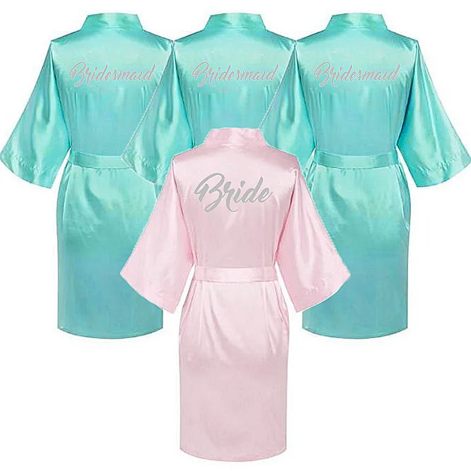 Одежда для невесты подружки с серебряными буквами. Халаты пижамы банный халат ночная рубашка. Женское