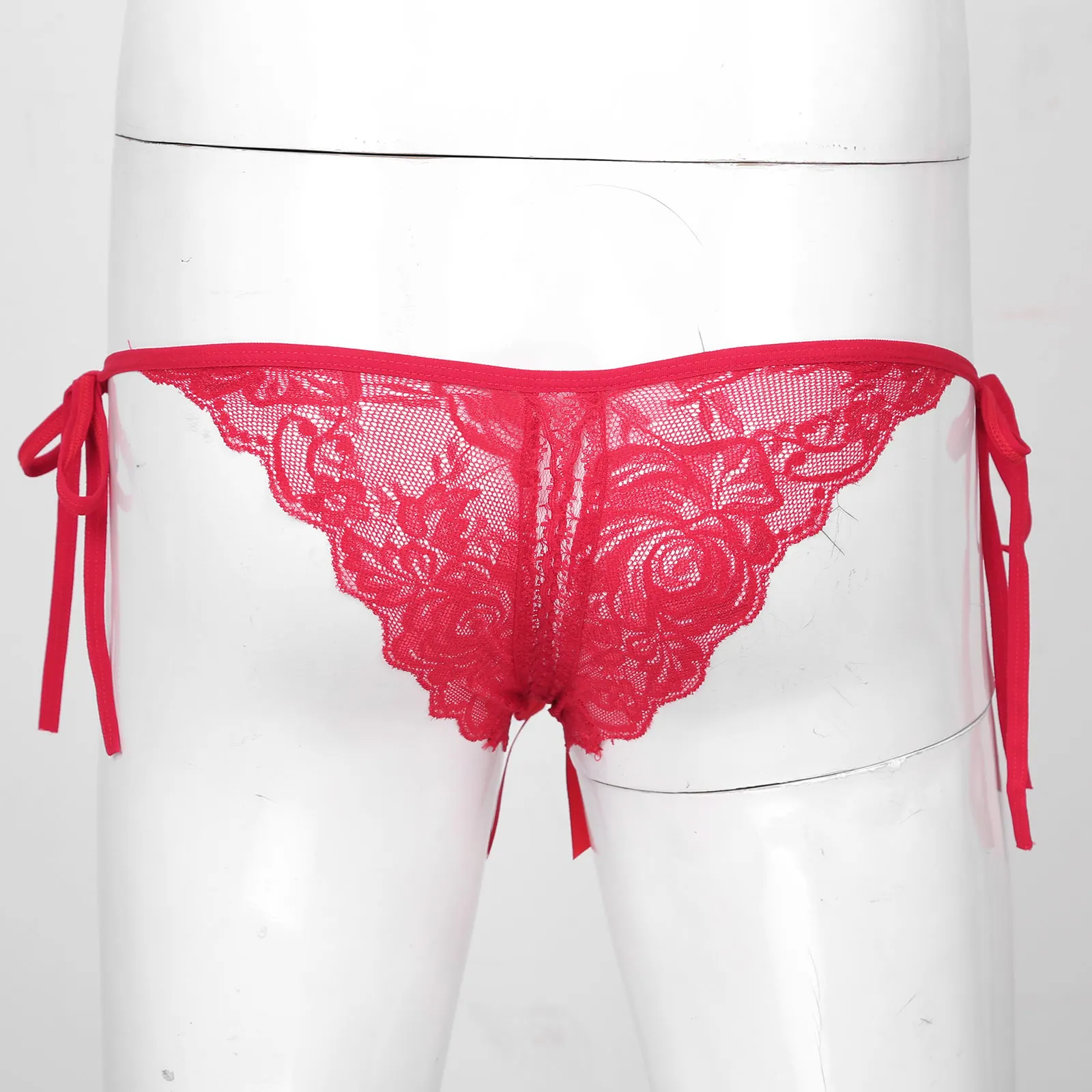 inhzoy Men Sissy Low Waist Panties Lingerie Night Gay Hot Sexy Erotic Floral Lace Thong G-string Lace-up T-back Underwear Briefs |
