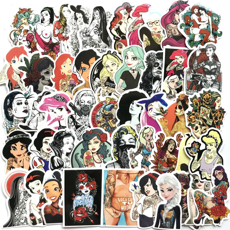 

50 Pcs Don't repeat Cool Tattoo Girl Stickers for Laptop Motorcycle Luggage Skateboard Styling Phone PVC Scrapbook Sticker