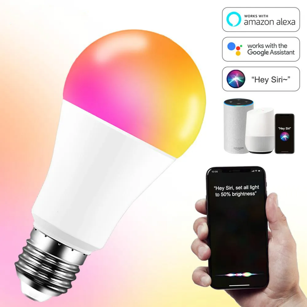 

Умная лампочка 15 Вт, удобное управление через приложение, совместимый с Alexa, голосовое управление Google Assistant, E27, приглушаемая Светодиодная ла...