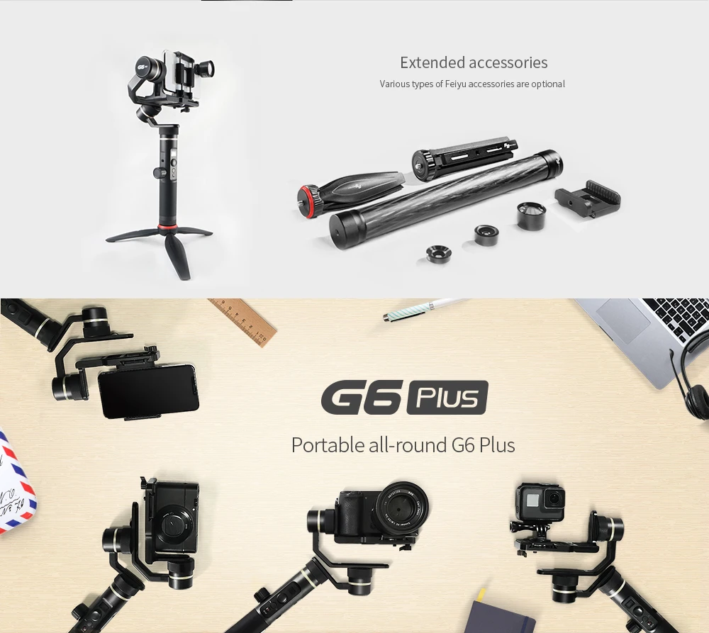 Feiyu G6 плюс 3-осевой ручной шарнирный стабилизатор для камеры GoPro для однообъективного цифрового зеркального Камера s Смартфон экшн-Камера в 800g защита от брызг