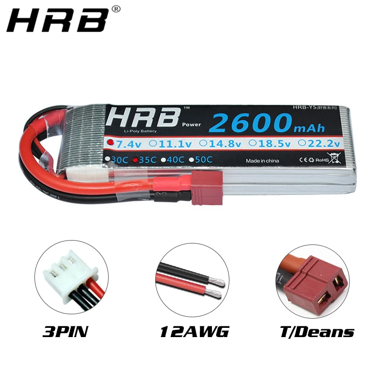 аккумулятор hrb 2s 74 в lipo 2200 мач 2600 мач 3000 м
