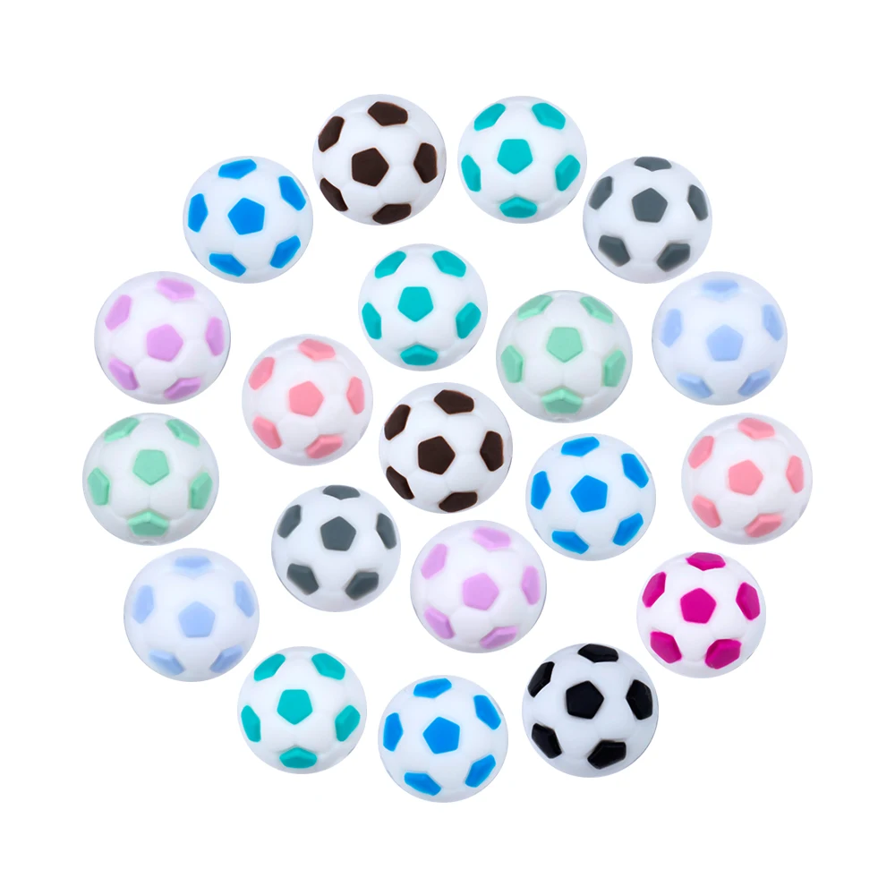 Sunrony-Cuentas de silicona de 15mm para beb&eacute;, pulsera redonda de f&uacute;tbol de silicona de grado alimenticio, sin BPA, 10 piezas-3