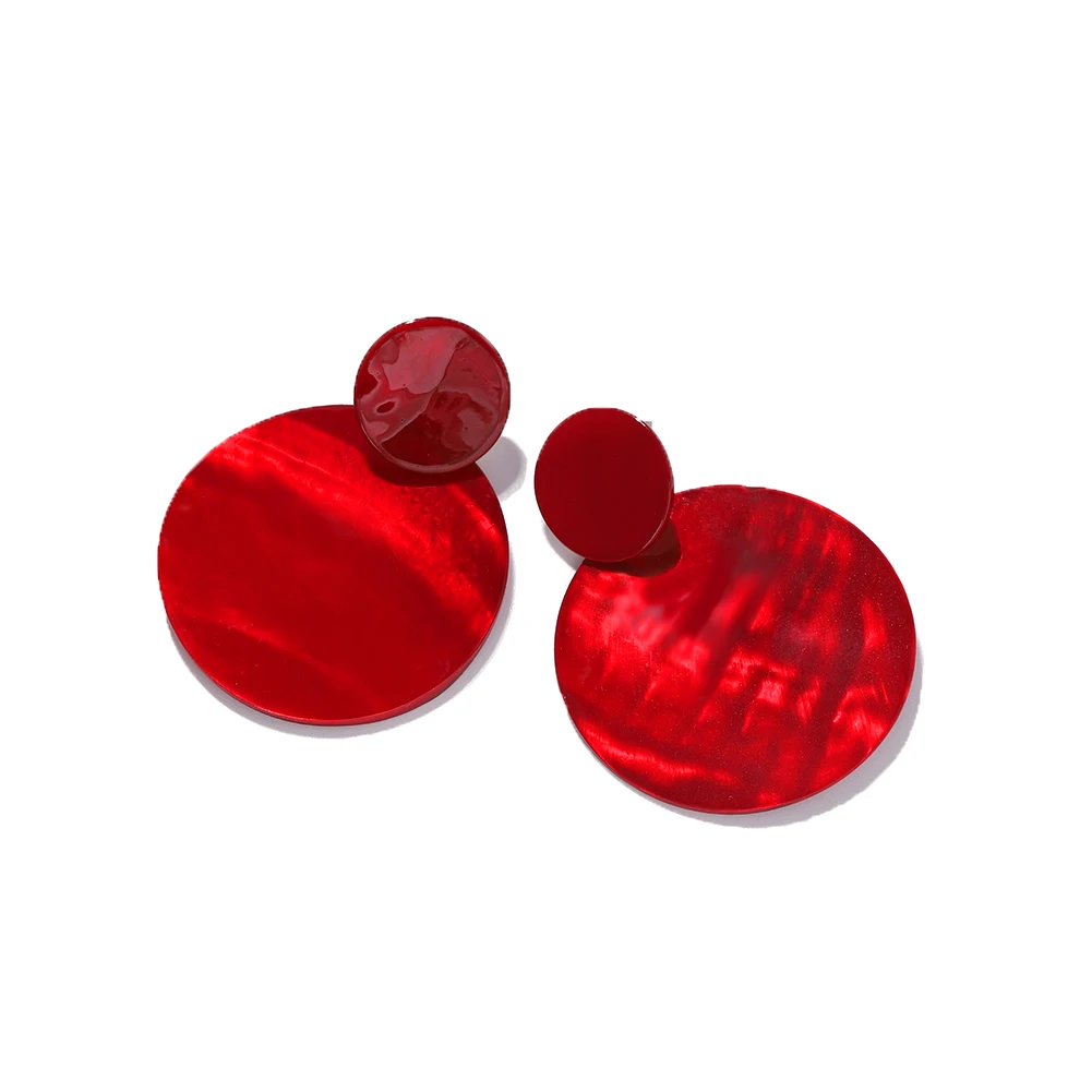 Monarchess Girlgo Round Acrylic Acetate Plate Red Black Patch Fashion Large Drop Earrings Women Smooth Party Earring Jewelry | Украшения и