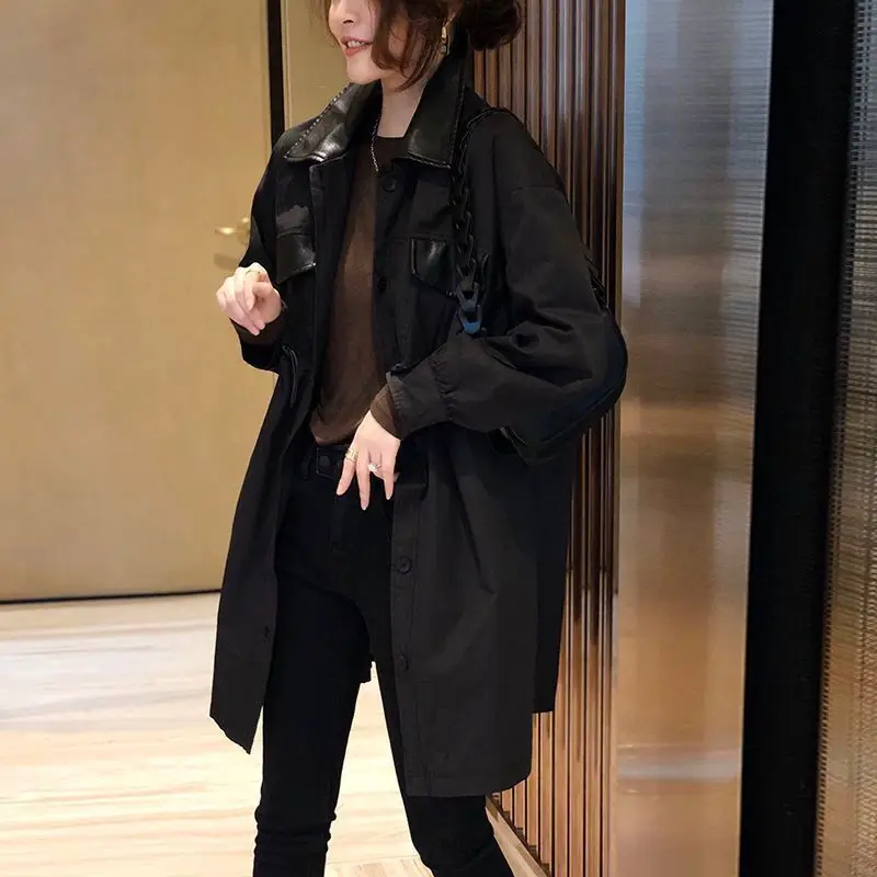 

Autumn WinterKorean Design Women Long Sleeve jackets and Coat patchwork casual Oversized female coats D912