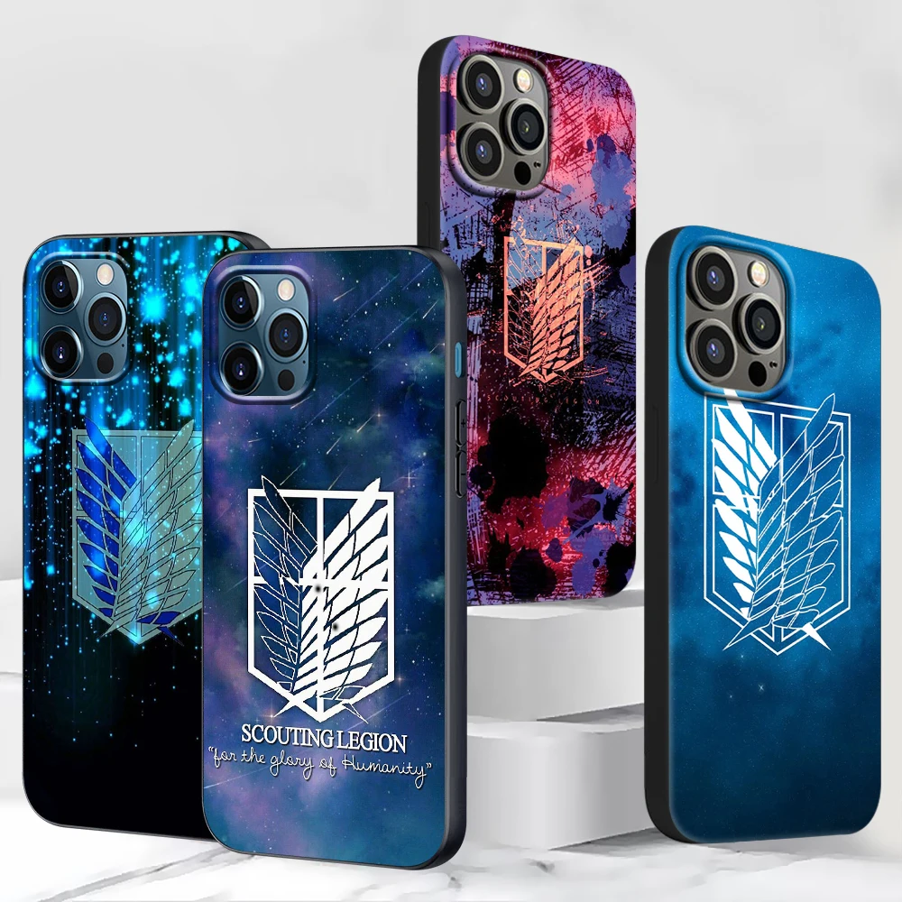

Attack On Titan Symbol Logo Phone Case For iPhone 13 11 12 Pro Max Casing XR 7 8 + X 6 6S Plus XS 5 5s SE 2020 Black Soft Cover