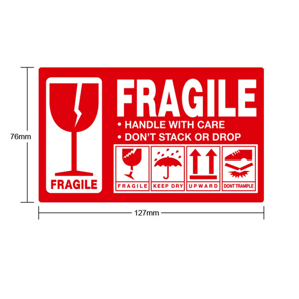 

300Pcs 7.6*12.7CM Fragile Warning Label Sticker Fragile Sticker Up and Handle With Care Keep Dry Large Shipping Express Label