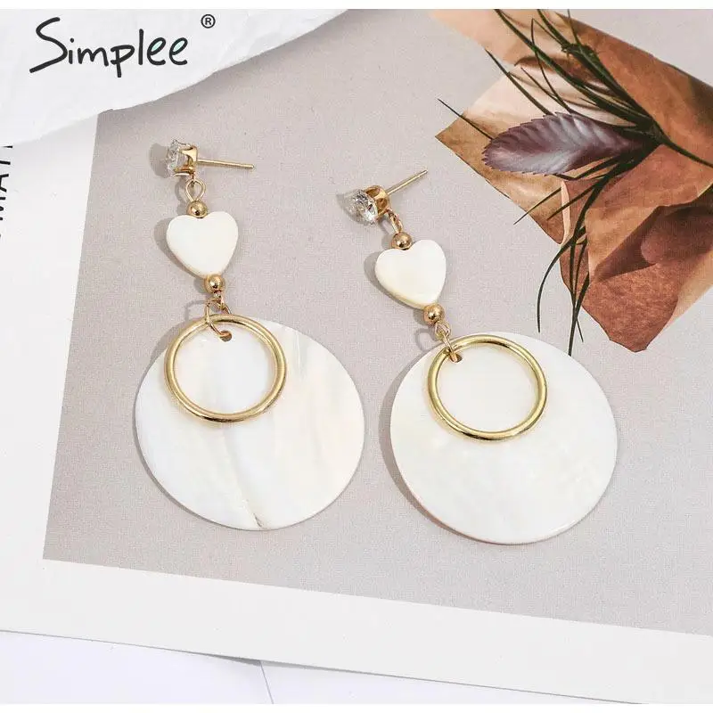 Simplee Мода оболочки круглые женские серьги модные ювелирные изделия Сердце