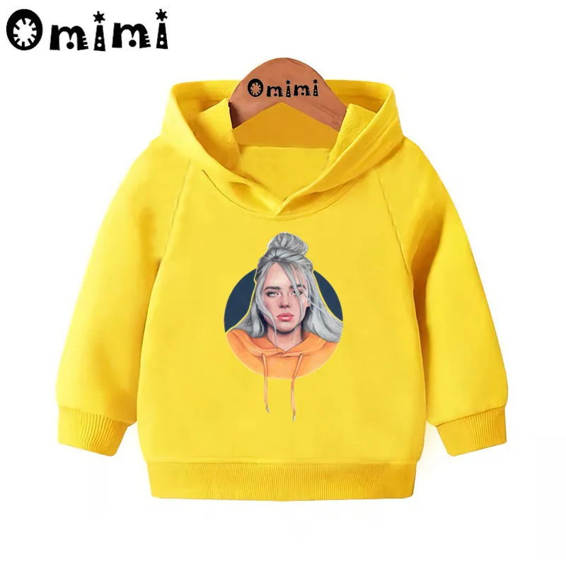 Детские толстовки Billie Eilish в стиле хип-хоп; Детские повседневные толстовки с капюшоном; пуловер для малышей; топы для девочек и мальчиков; осенняя одежда; KMT4545 - Цвет: Yellow-4545A