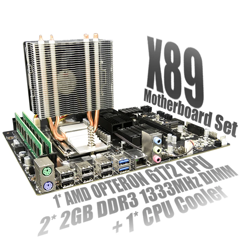 X89 комплект для материнской платы AMD G34 разъем DDR3 ПАМЯТЬ SATA2 USB3.0 с Opteron 6172 + 2X 2 Гб 1333
