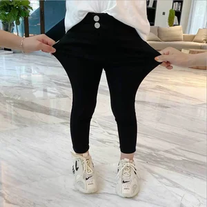 DFXD Осенняя детская одежда для маленьких девочек, черные эластичные узкие брюки с высокой талией, маленькие детские брюки-карандаш, детские брюки