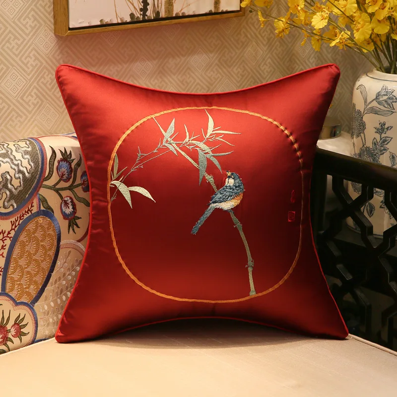 Бамбуковые чехлы на подушки с вышивкой в китайском стиле птицами