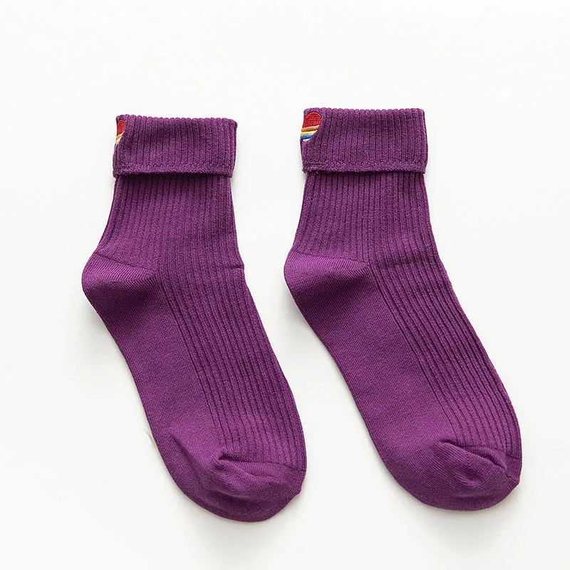 Purple Socks WPLOIKJD корейский хлопок Радуга любовь узорные забавные короткие милые носки для женщин крутые модные повседневные женские носки Harajuku Skarpetki - Цвет: Purple Socks