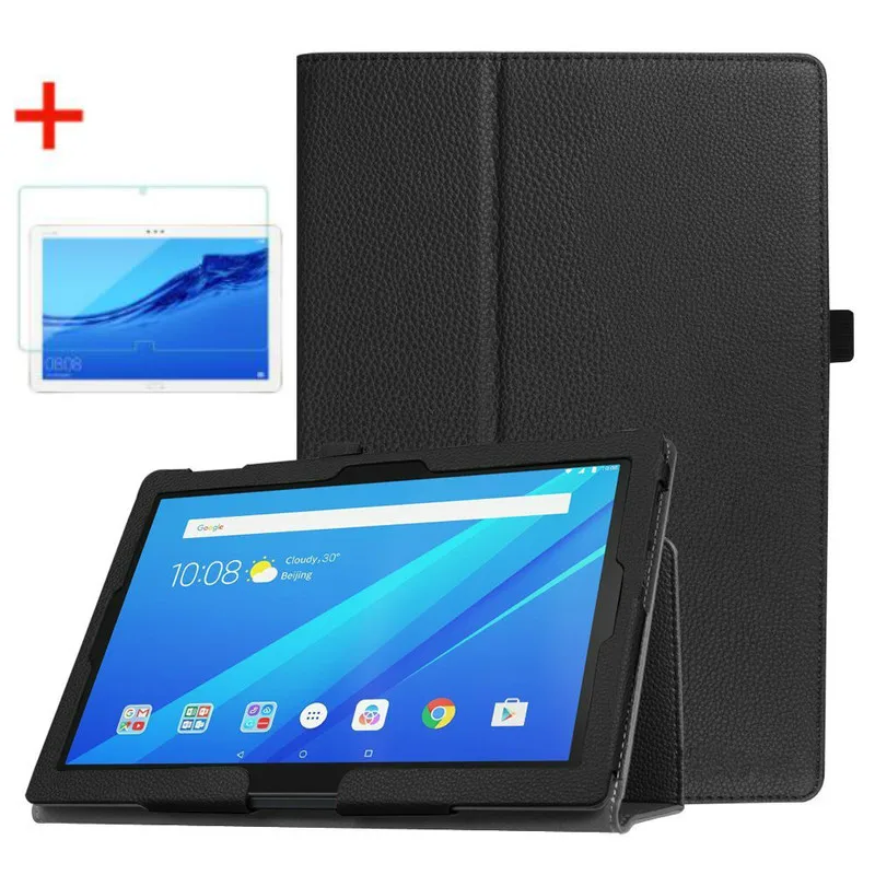 Чехол книжка из искусственной кожи с подставкой и стеклянным покрытием для Lenovo Tab
