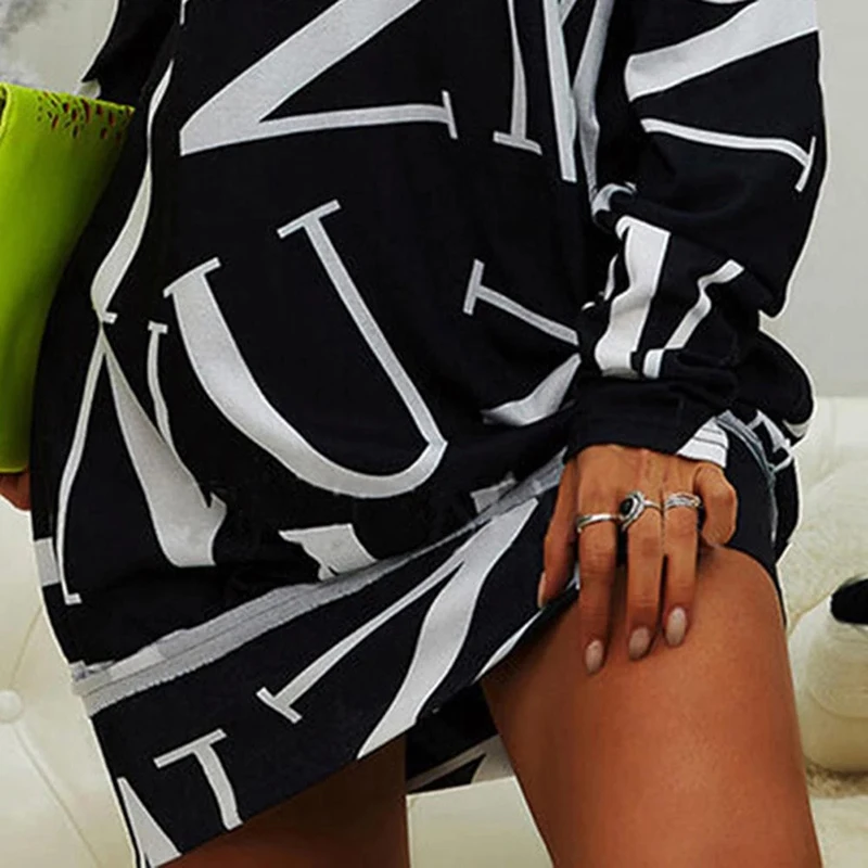 Осенние женские платья Модный пуловер с длинными рукавами и буквенным принтом