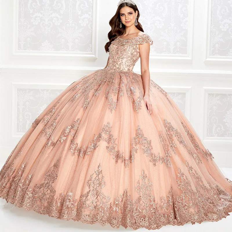 

Luxury Princess Ball Gown Quinceanera Dresses 2021 Sweet 15 Party Pageant Lace Crystal Beads Tulle Scoop Neck Corset Custom Made