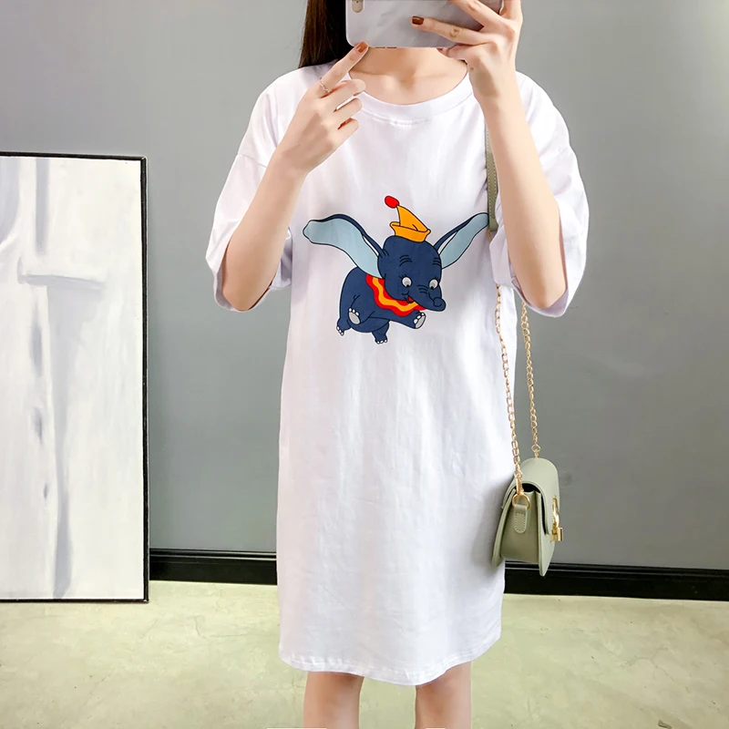 Длинная футболка с мультяшным принтом слона свободная повседневная забавная