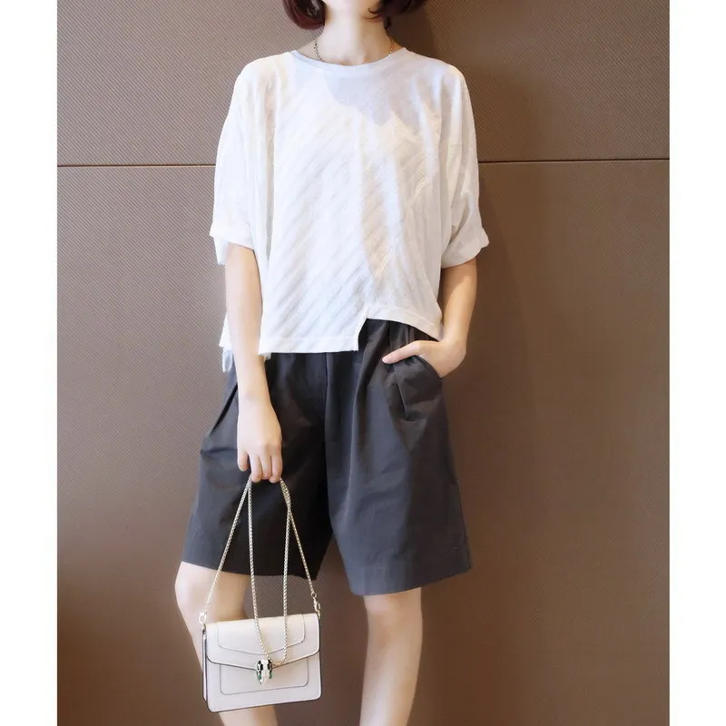 

Women Casual Oversized T Shirts Clothes 2020 Ins New Woman Black White T-shirt Summer Striped Print Half Sleeve T Shirt Ladies
