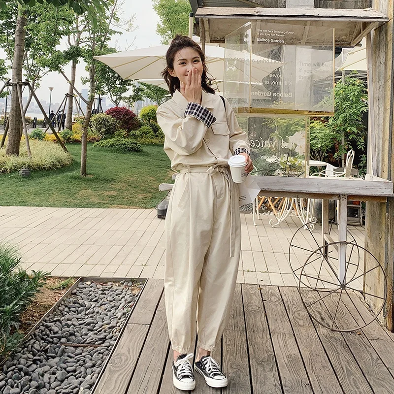 

Overalls for Women Long Sleeve Loose Bandage Shirt Jumpsuit Streetwear Hip Hop Casual Harem One Piece Cargo Pants Romper 2350