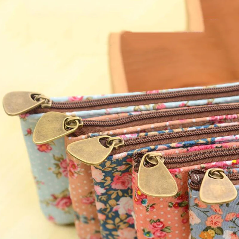 Пенал тканевый большой с цветочным рисунком креативный милый чехол для ручек и