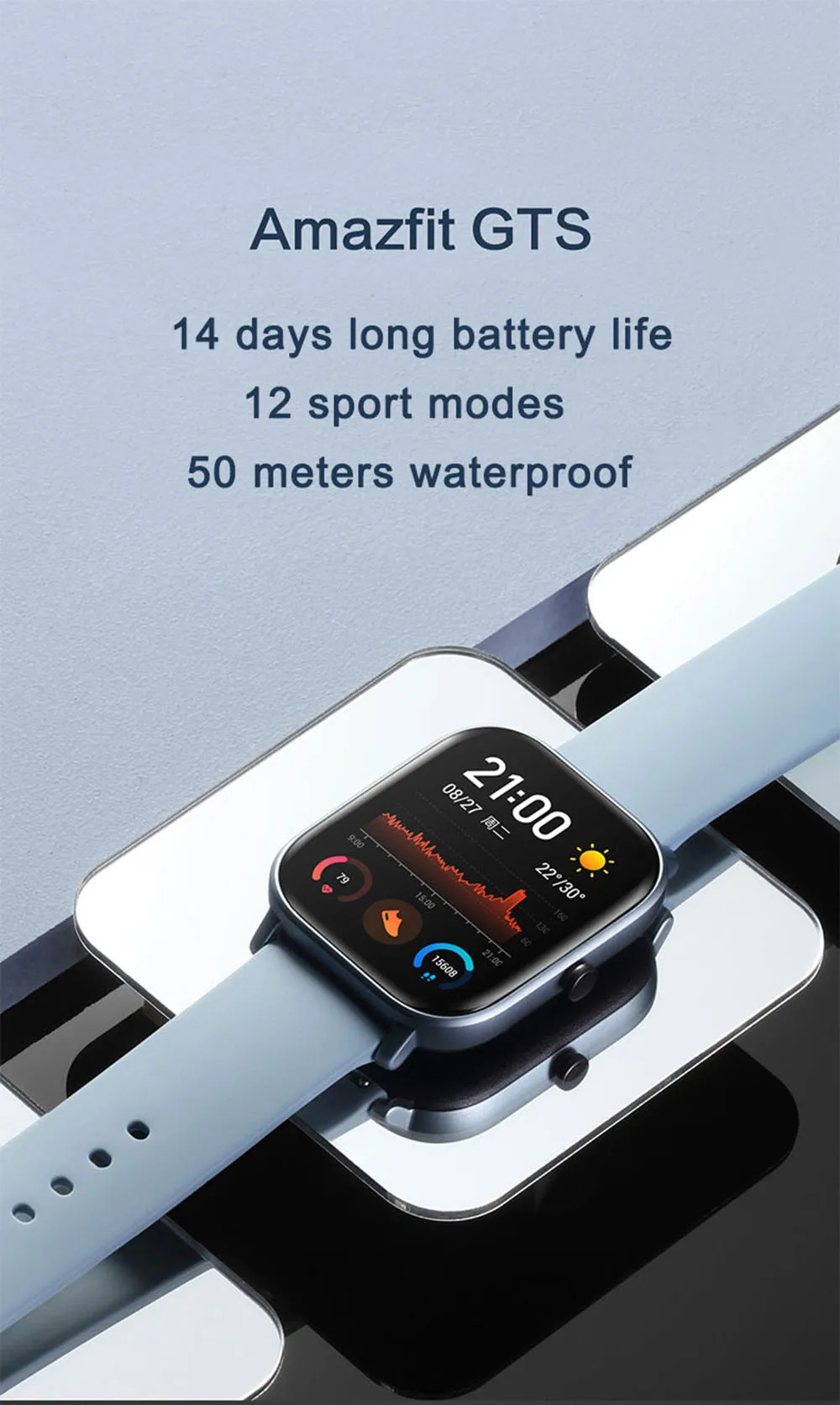 Глобальная версия Amazfit GTS Смарт-часы 5ATM водонепроницаемые плавательные умные часы 14 дней батарея управление музыкой для телефона Xiaomi IOS