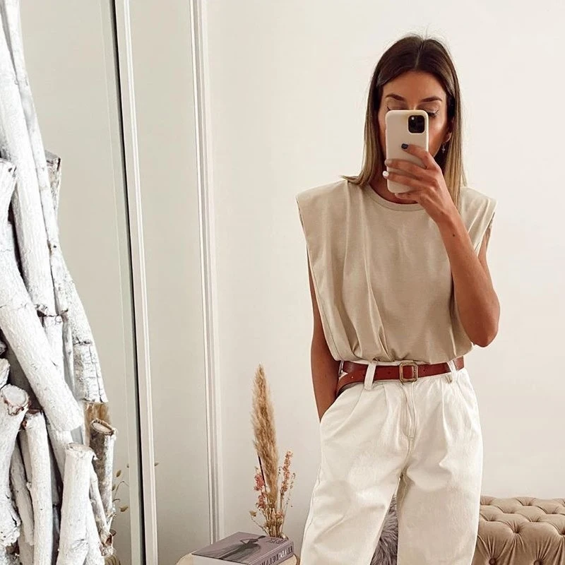 

Женская хлопковая футболка без рукавов, Повседневная Свободная Однотонная футболка с графическим принтом, в классическом стиле, весна-лето...